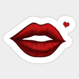 Red Kissing Lips With Heart Shaped Beauty Mark Sticker